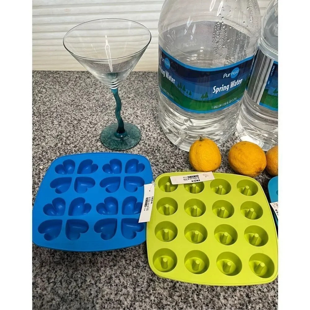 Ikea Lot of 4 Silicone Molds Ice Cubes Fish Heart Mini Donuts for Parties